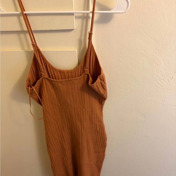 Women's Ribbed Spaghetti-Strap Dress- Rust - Picture 2 of 3